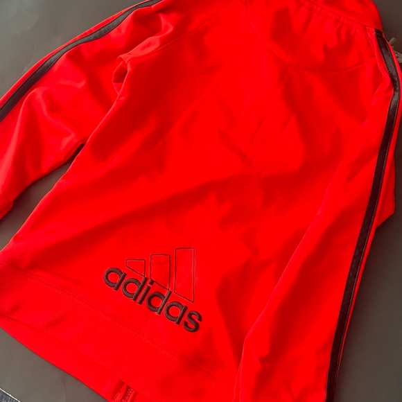 Adidas Red Track Jacket with Black Stripes and Lettering. Kids Size 7 - Picture 11 of 12